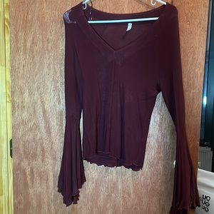 Free People Intimately Bell Sleeve Top Maroon